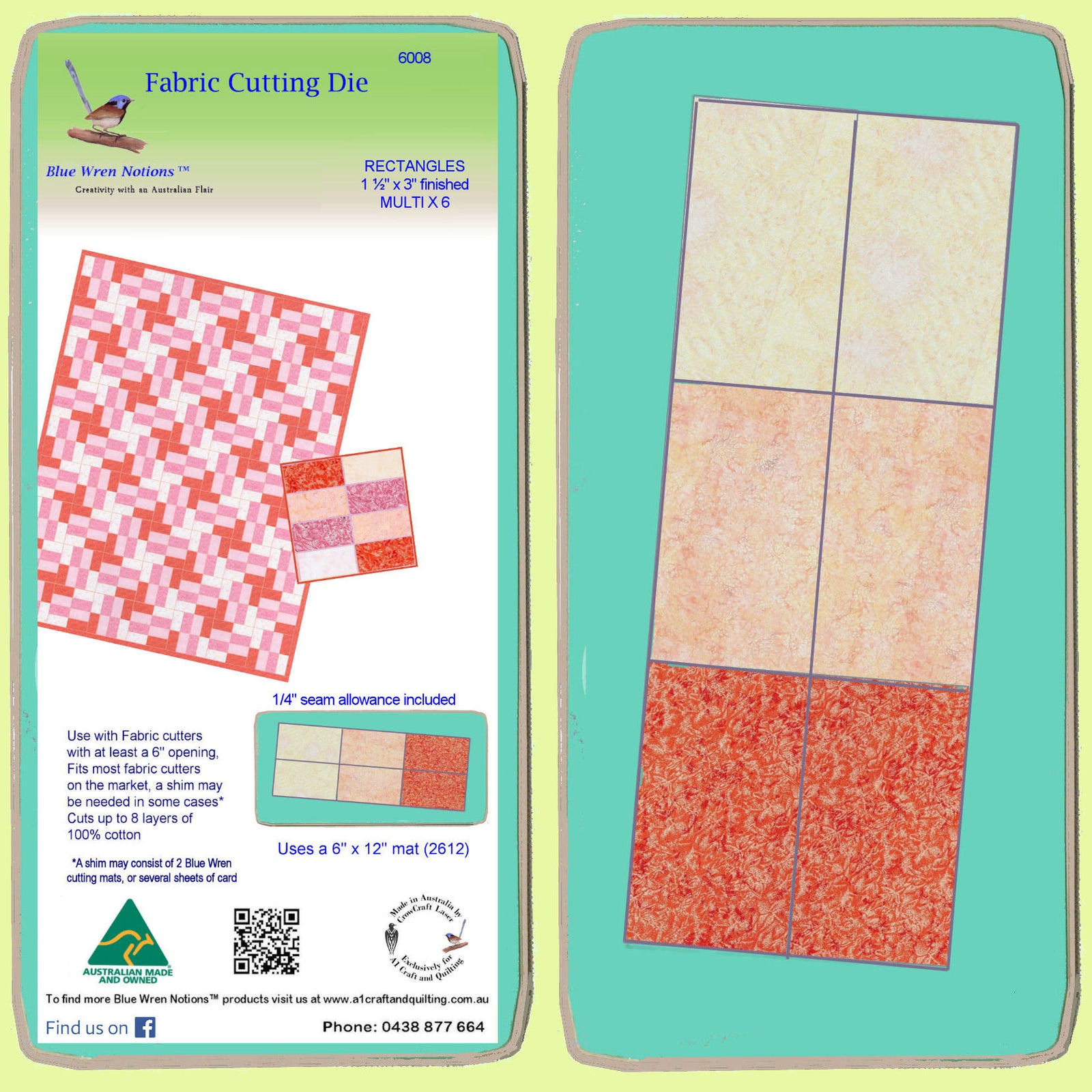 Rectangle 2" x 3½" cut (1 1/2" x 3" finished) Multi x 6 - 6008, with Mat included